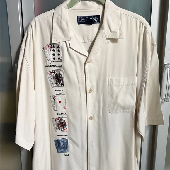 Nat Nast Men's Ivory Card Embroidered Shirt - Picture 1 of 5
